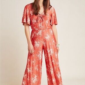 FARM RIO JUMPSUIT FLOWY LARGE PETITE RUST AND WHITE HIBISCUS AND MORE